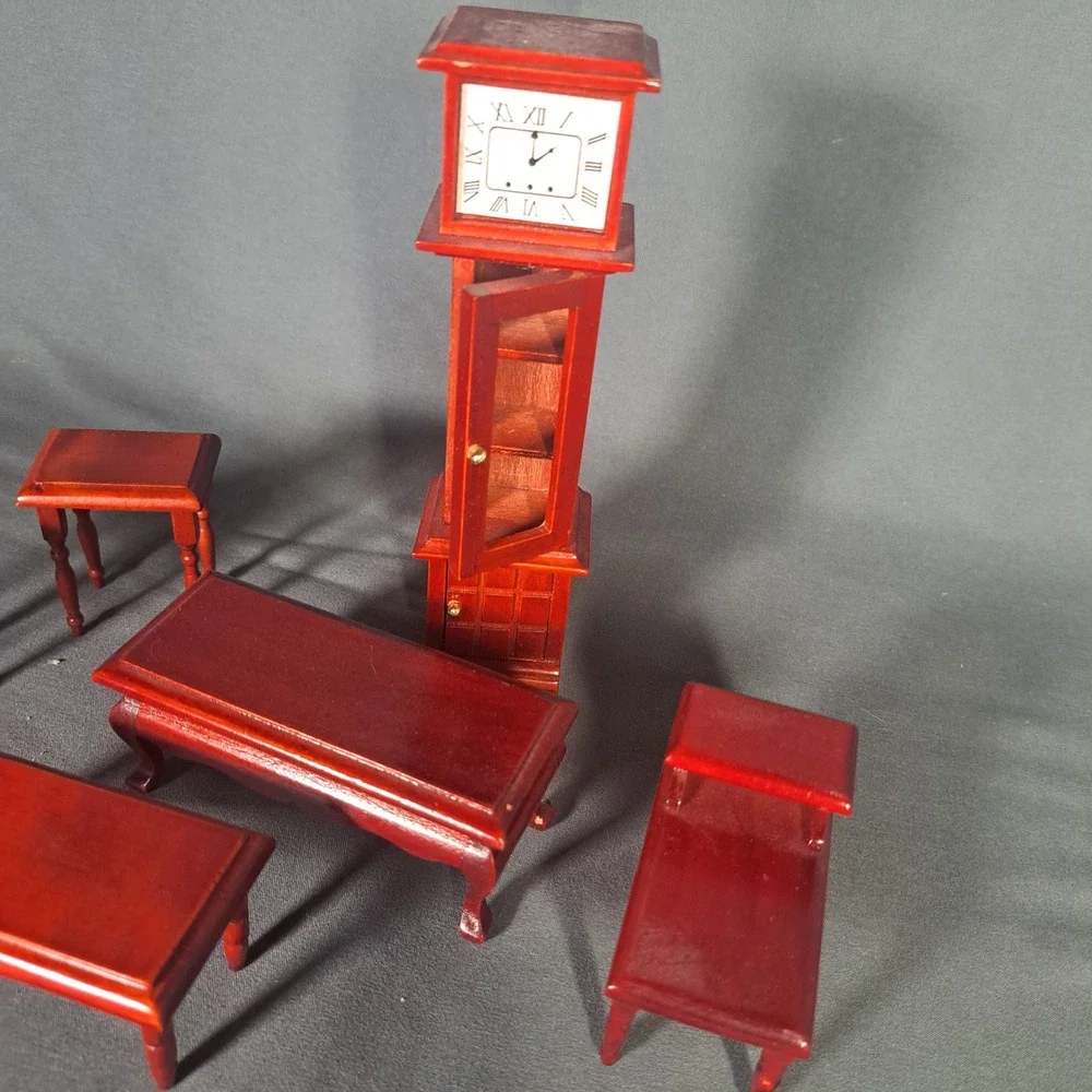 VTG Miniature Dollhouse Furniture 1:12 Wood Grandfather Clock Tables Mahogany